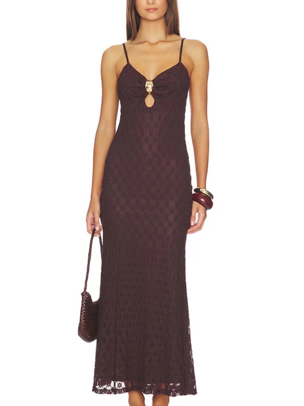Bardot Brown Knit Maxi Dress with Keyhole Detail